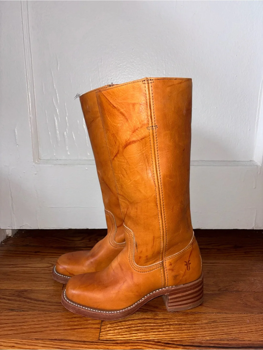 Vintage Frye Campus Western Square Toe Brown Cowboy Boots Womens US 6M - Picture 1 of 13